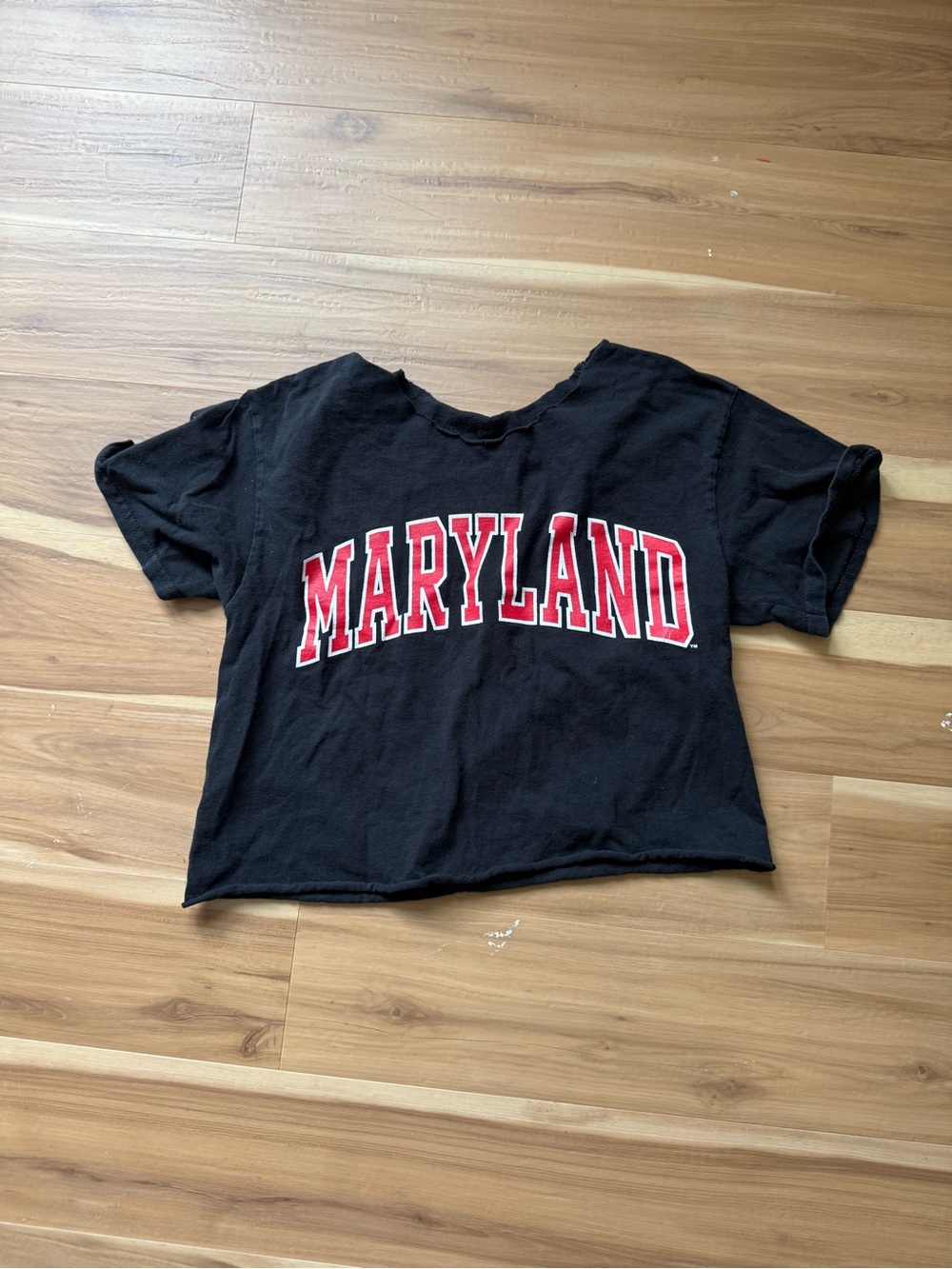 Maryland Black Crop Tee with Red Lettering